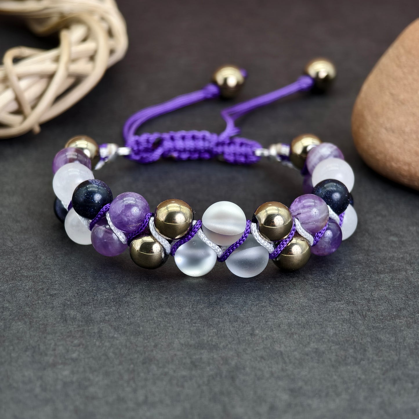 The Royal Amethyst Halo Macramé Bracelet