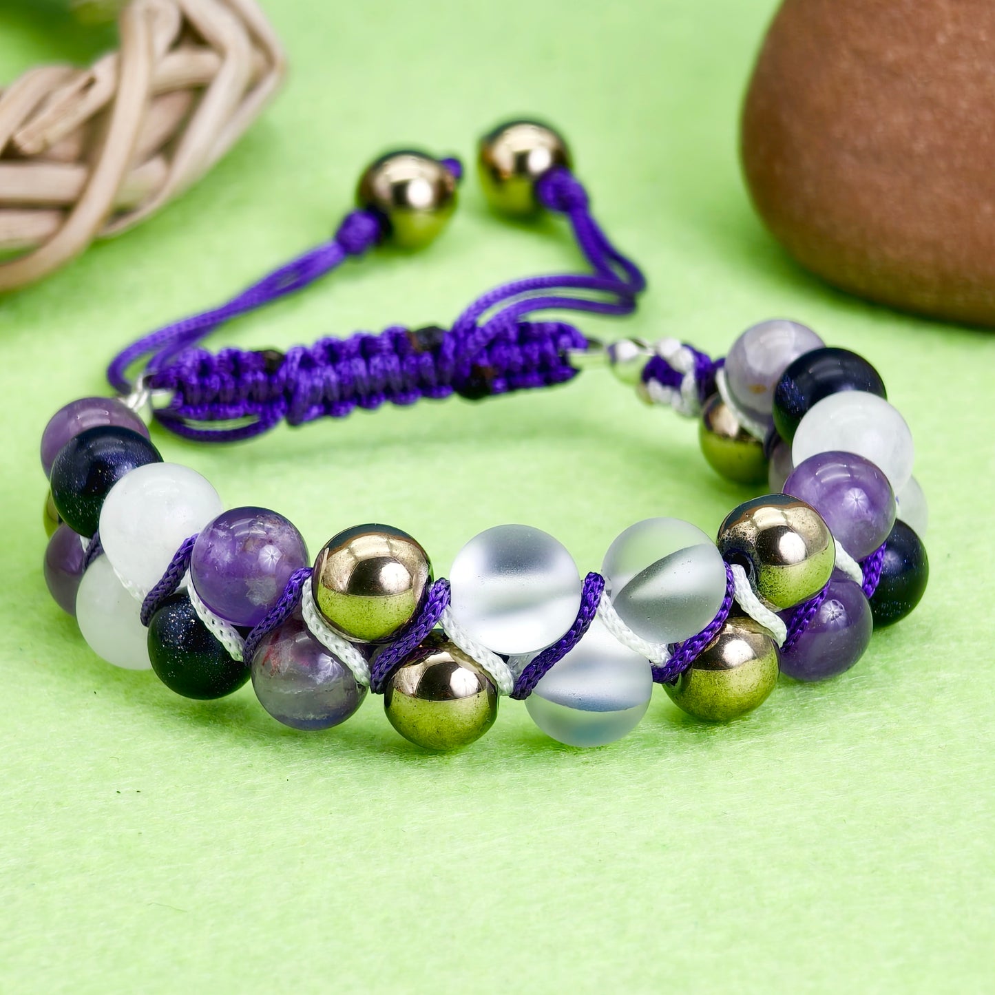 The Royal Amethyst Halo Macramé Bracelet