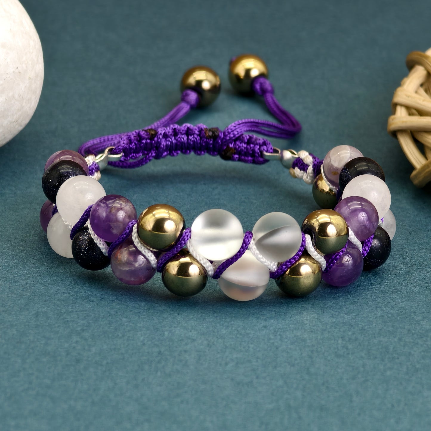 The Royal Amethyst Halo Macramé Bracelet