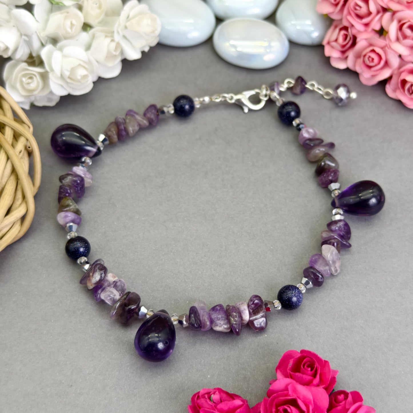 Twinkling Plum Anklet: A Sparkling Embrace of Purple Magic