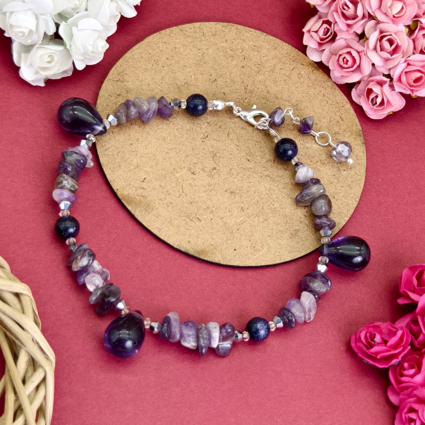 Twinkling Plum Anklet: A Sparkling Embrace of Purple Magic