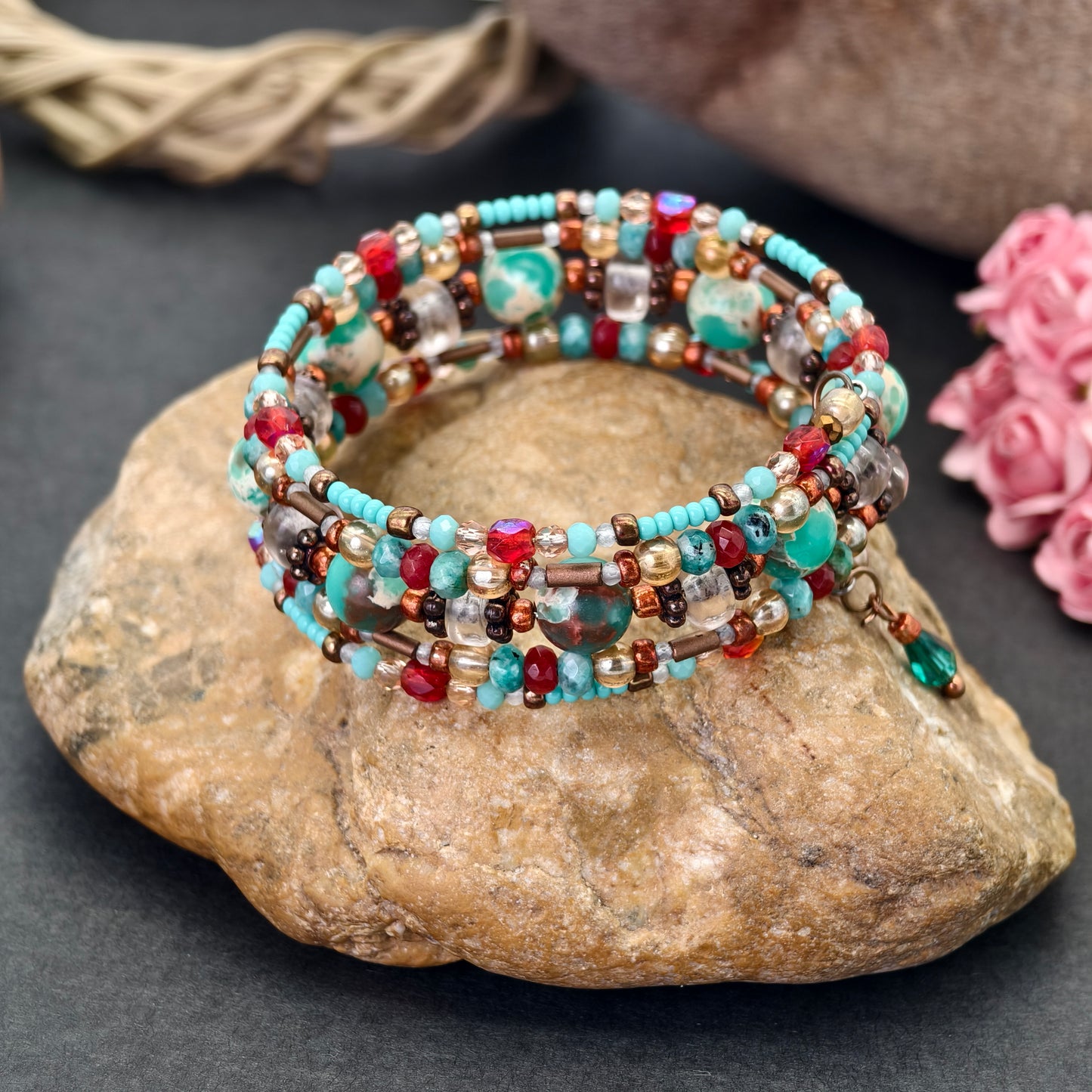 Turquoise Tide-5 Ring Spiral Bangle